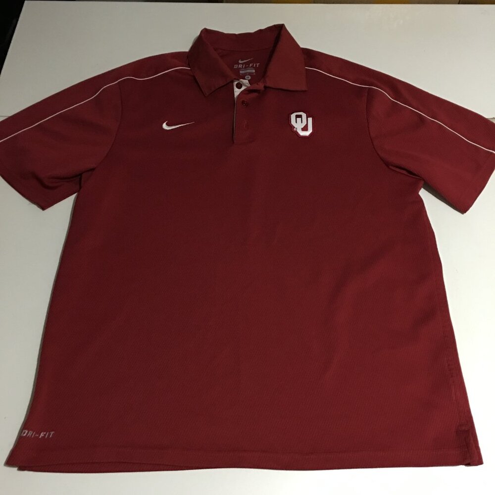 Oklahoma Sooners Nike Dri Fit Medium Polo Shirt Red Mens - Picture 1 of 9